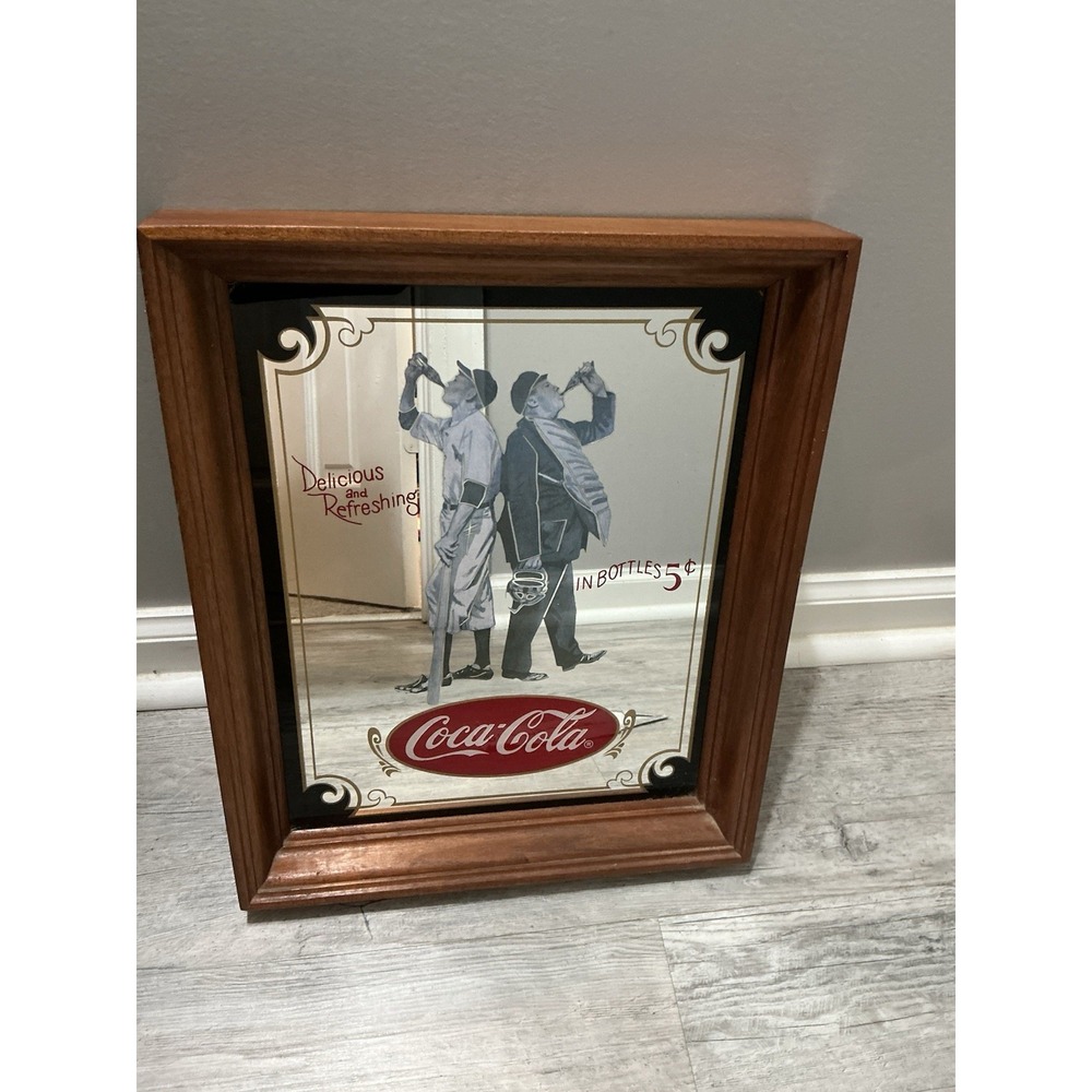 Vintage Coca Cola Mirror 16"x13" Delicious and Refreshing Baseball Player Umpire
